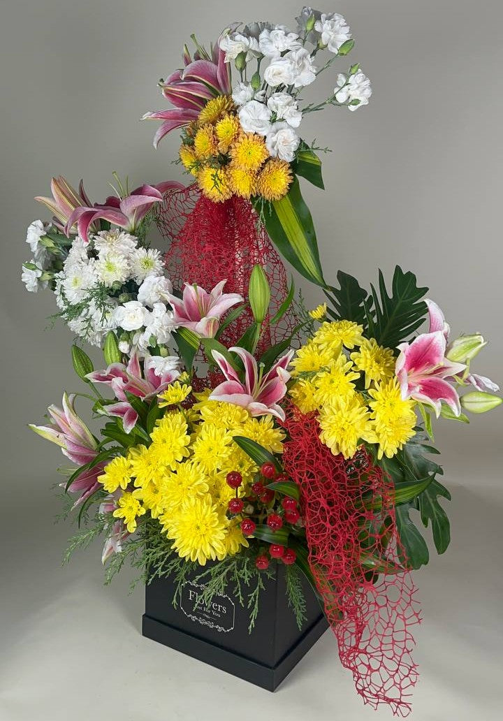 Sunset Symphony Floral Tower 🌼💖🌿